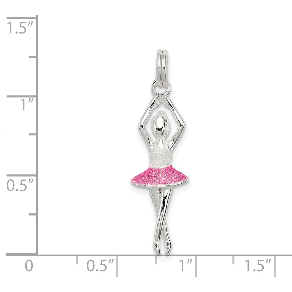 Sterlingsilber Rosa & Weiß Emaille mit Glitzer Ballerina Charm