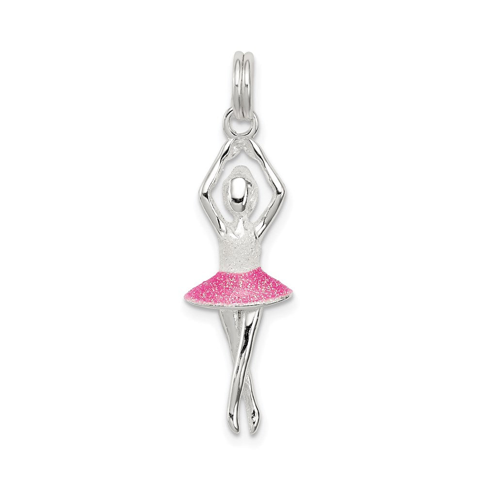 Sterlingsilber Rosa & Weiß Emaille mit Glitzer Ballerina Charm