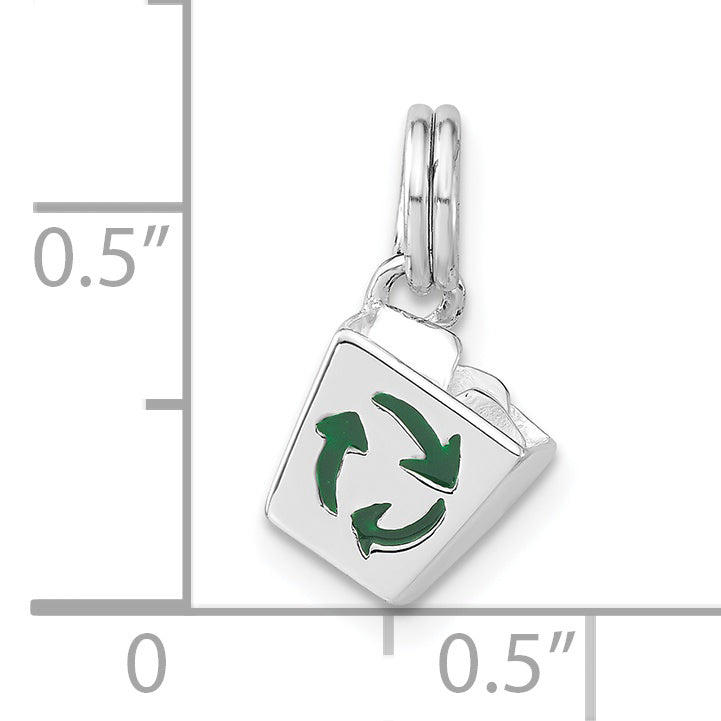 Sterlingsilber 3-d Poliert Emailliert Recycle Bin Charm