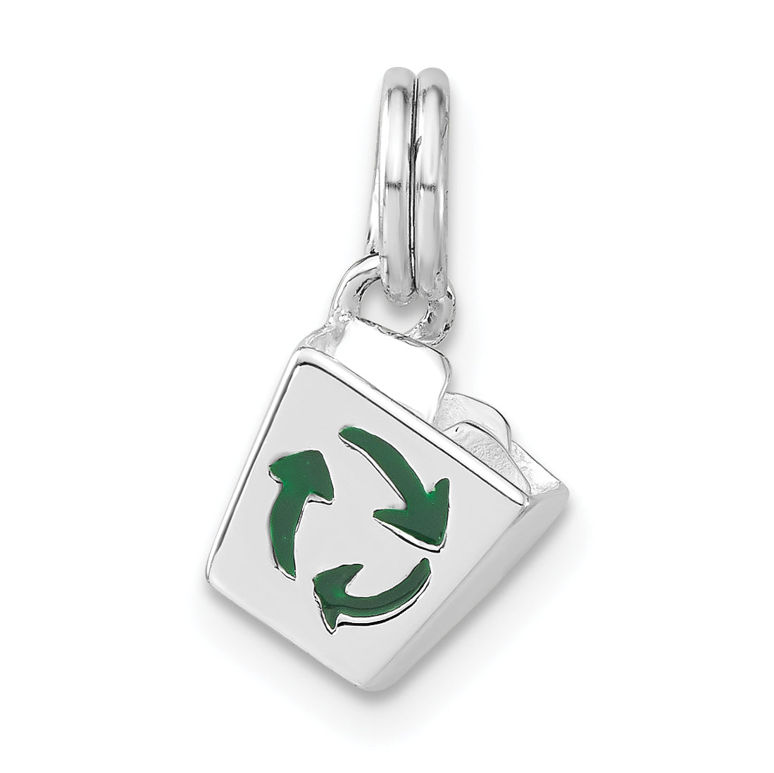 Sterlingsilber 3-d Poliert Emailliert Recycle Bin Charm