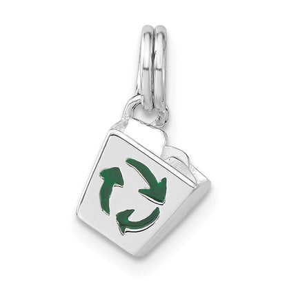 Sterlingsilber 3-d Poliert Emailliert Recycle Bin Charm
