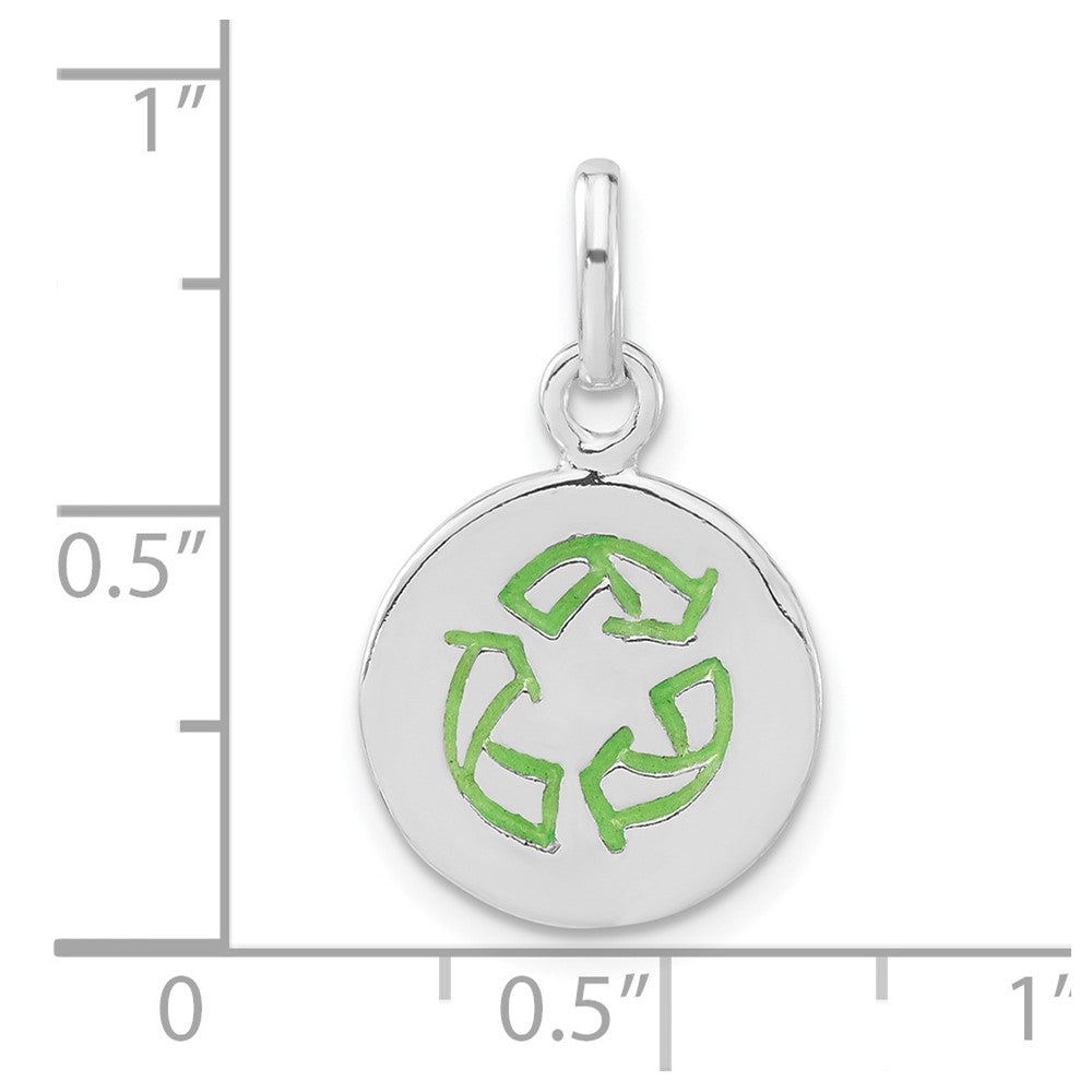 Sterlingsilber Poliert & Grün Emailliert Rund Recycle Charm