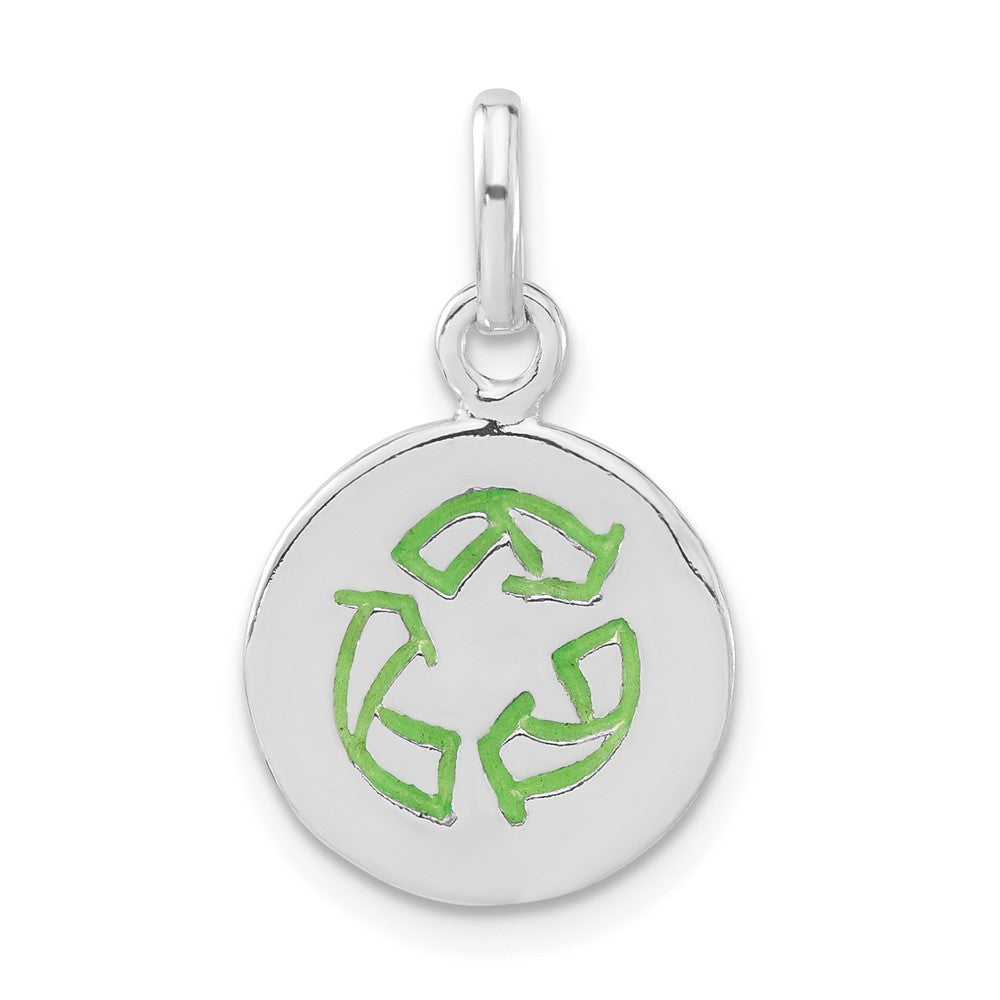 Sterlingsilber Poliert & Grün Emailliert Rund Recycle Charm