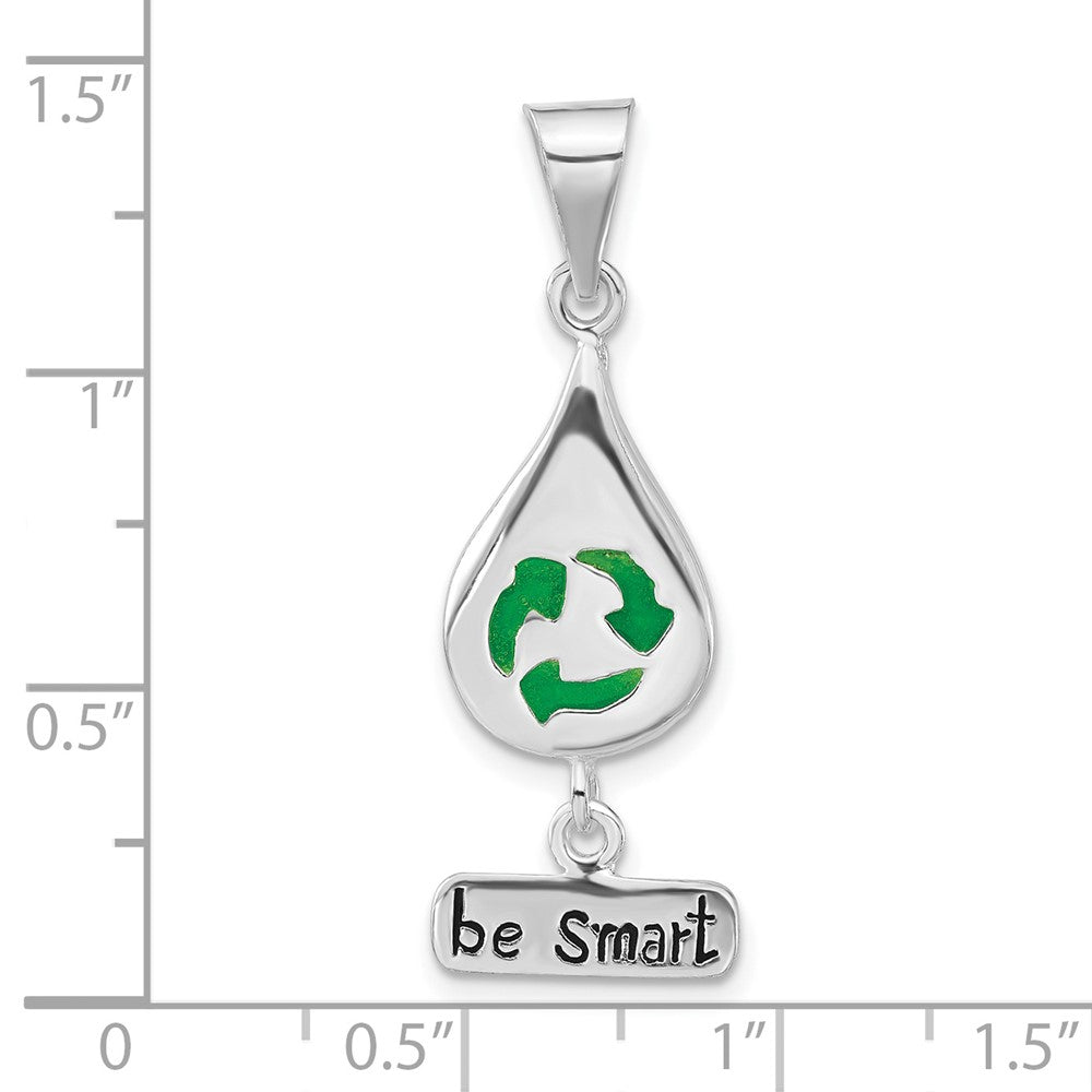 Sterlingsilber Poliert Emailliert Recycle Tropfen Be Smart Anhänger