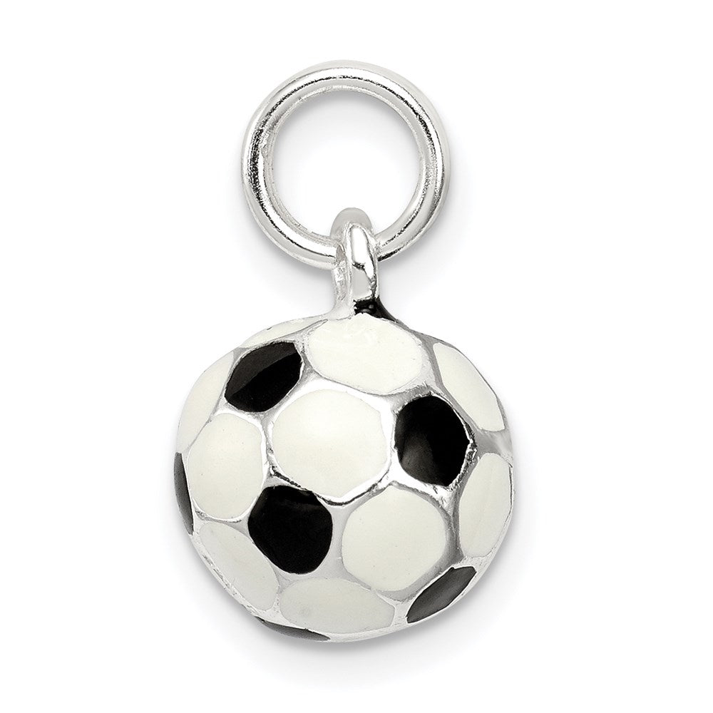 Sterlingsilber Schwarz & Weiß Emailliert Fußball Kugel Charm
