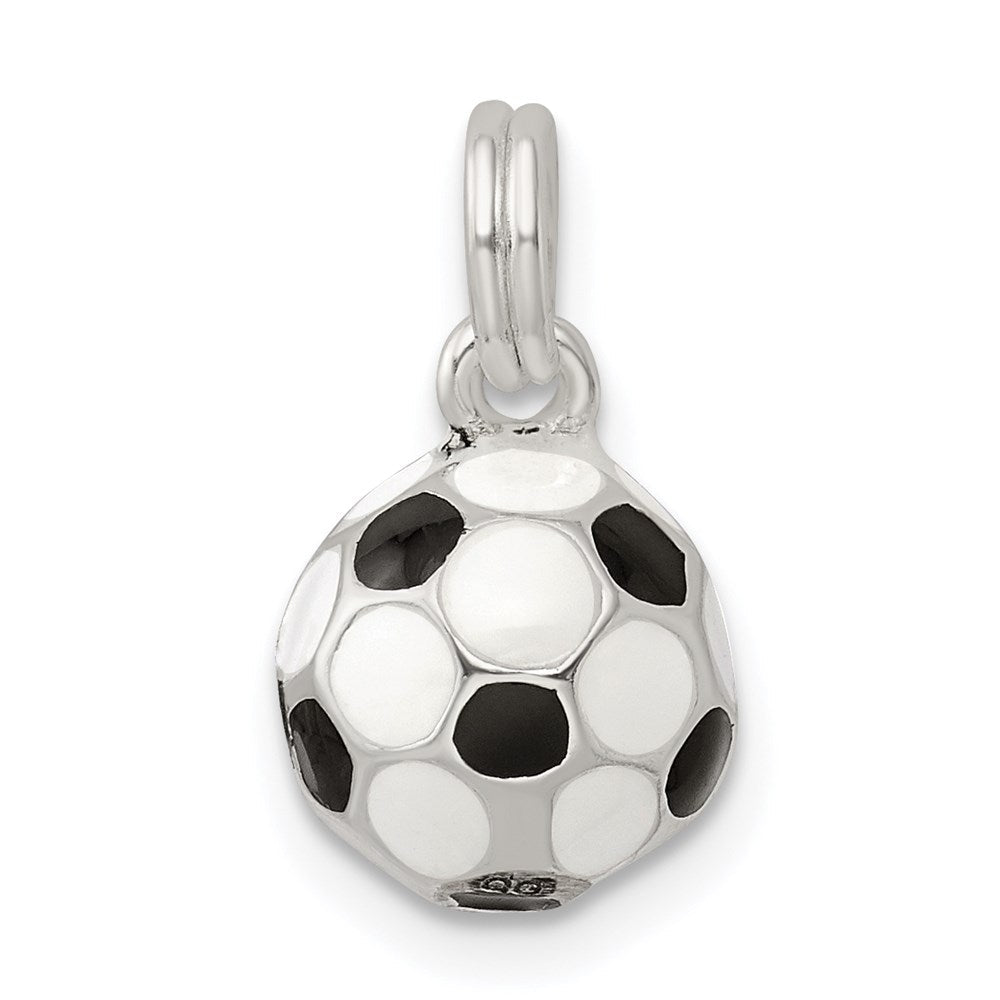 Sterlingsilber Schwarz & Weiß Emailliert Fußball Kugel Charm