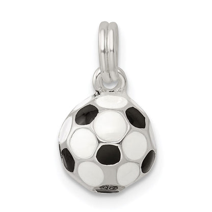 Sterlingsilber Schwarz & Weiß Emailliert Fußball Kugel Charm