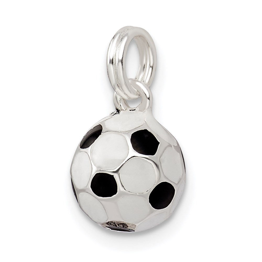 Sterlingsilber Schwarz & Weiß Emailliert Fußball Kugel Charm