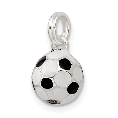 Sterlingsilber Schwarz & Weiß Emailliert Fußball Kugel Charm