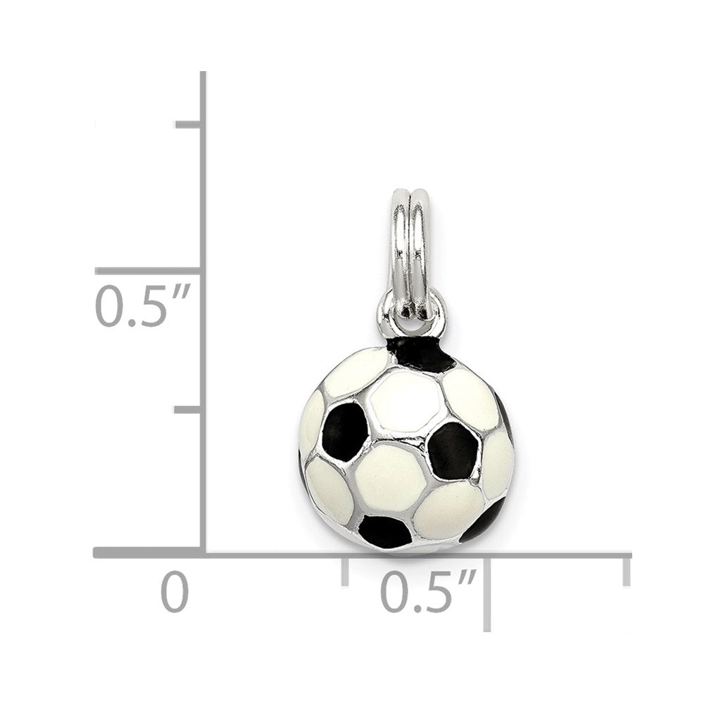 Sterlingsilber Schwarz & Weiß Emailliert Fußball Kugel Charm