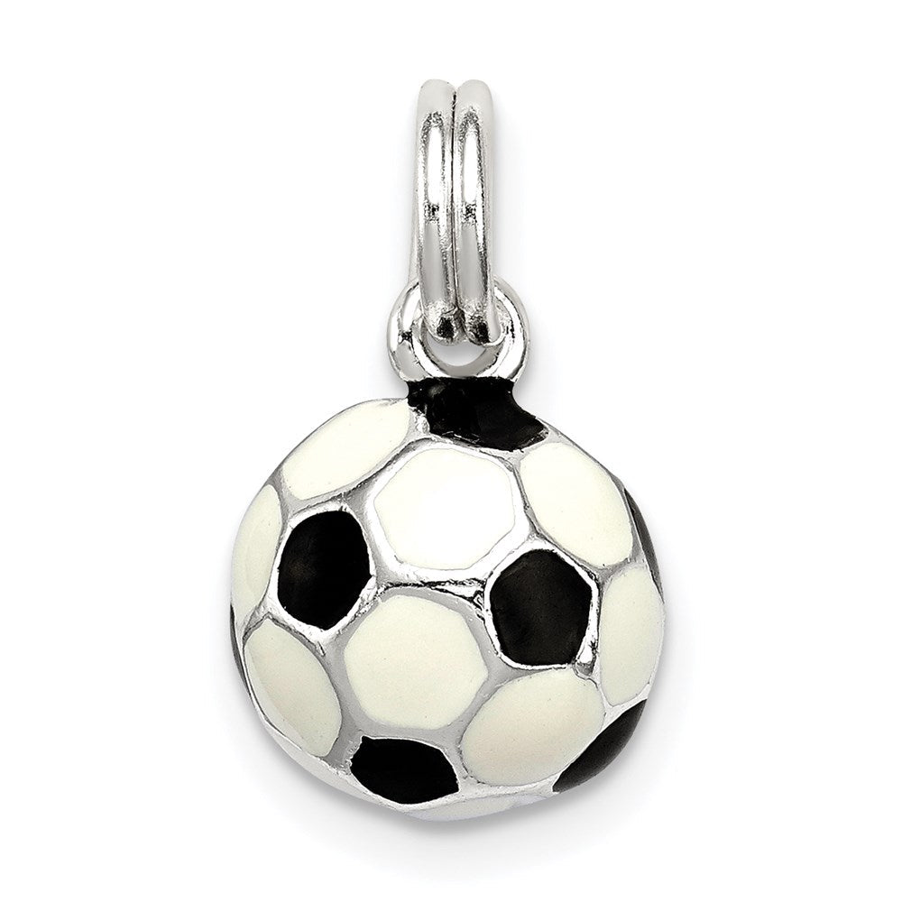 Sterlingsilber Schwarz & Weiß Emailliert Fußball Kugel Charm