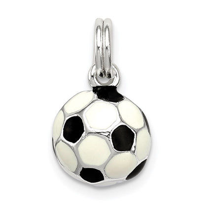 Sterlingsilber Schwarz & Weiß Emailliert Fußball Kugel Charm