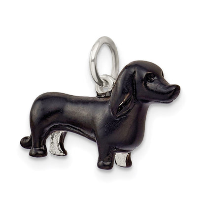 Sterlingsilber Schwarz Emaille Dachshund Anhänger