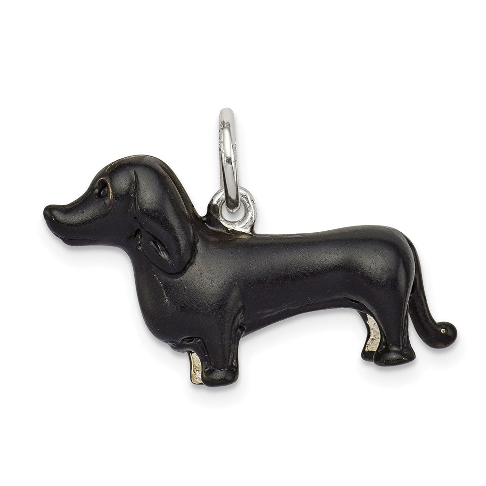 Sterlingsilber Schwarz Emaille Dachshund Anhänger