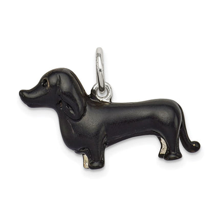 Sterlingsilber Schwarz Emaille Dachshund Anhänger