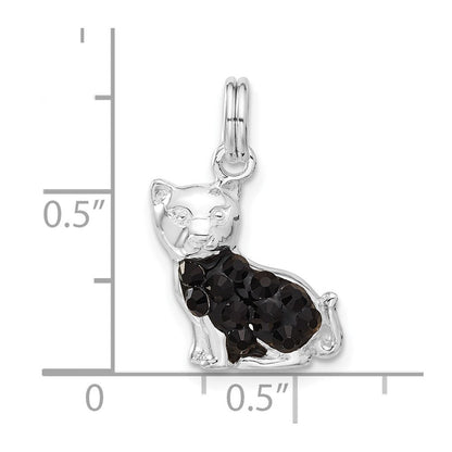 Sterlingsilber Schwarz Zirkonia Emailliert Katze Charm