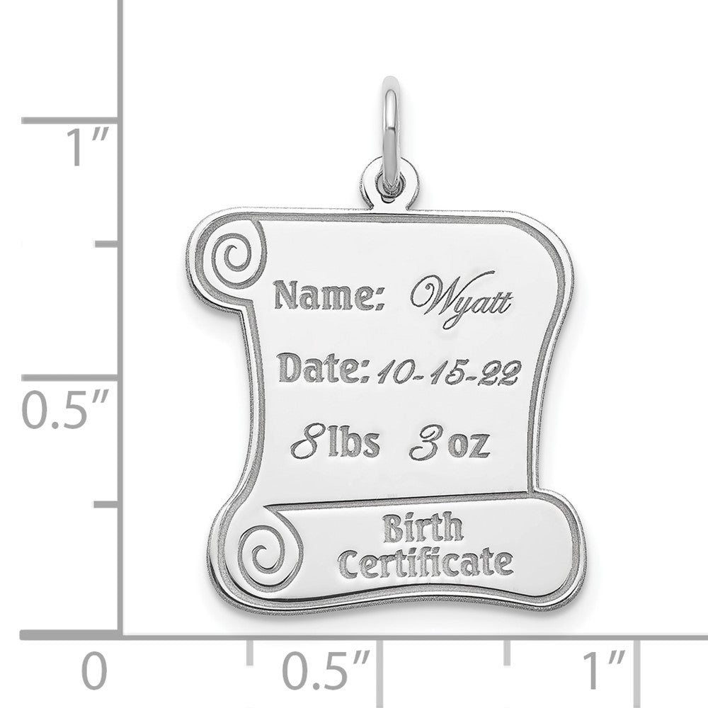Sterlingsilber Rhodiniert Personalizable Birth Certificate Charm