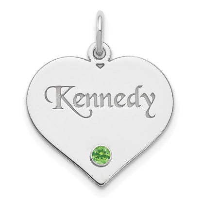 Sterlingsilber Silber/rhodiniert Personalisiert Herz mit Geburtsstein Charm