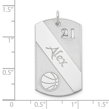 Sterlingsilber Ss/rhodiniert Personalisiert Basketball Erkennungsmarke Charm