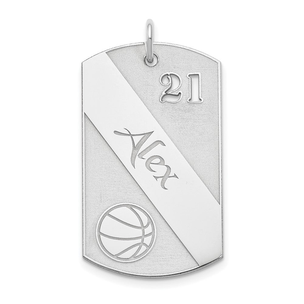 Sterlingsilber Ss/rhodiniert Personalisiert Basketball Erkennungsmarke Charm