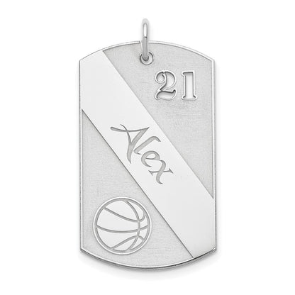 Sterlingsilber Ss/rhodiniert Personalisiert Basketball Erkennungsmarke Charm
