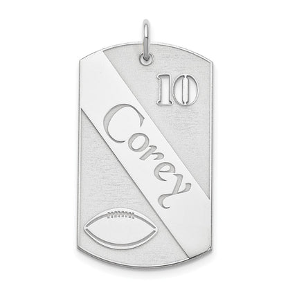 Sterlingsilber Ss/rhodiniert Personalisiert Football Erkennungsmarke Charm