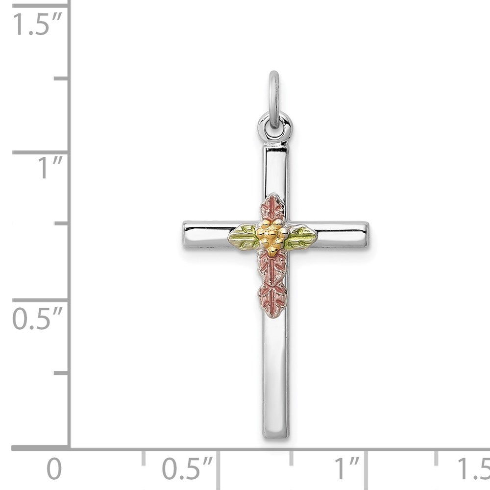 Sterlingsilber Rhodiniert Poliert Epoxid & Vergoldet Kreuz Anhänger