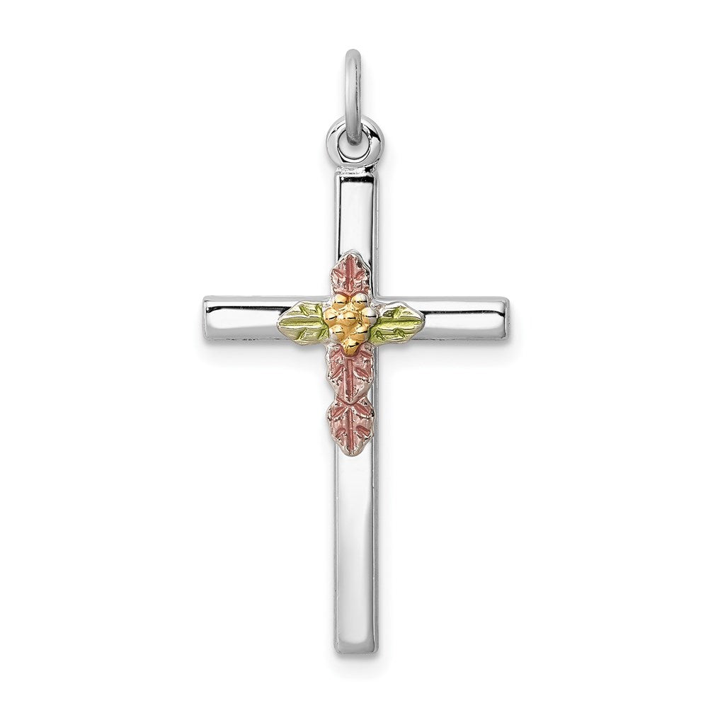 Sterlingsilber Rhodiniert Poliert Epoxid & Vergoldet Kreuz Anhänger