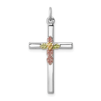 Sterlingsilber Rhodiniert Poliert Epoxid & Vergoldet Kreuz Anhänger