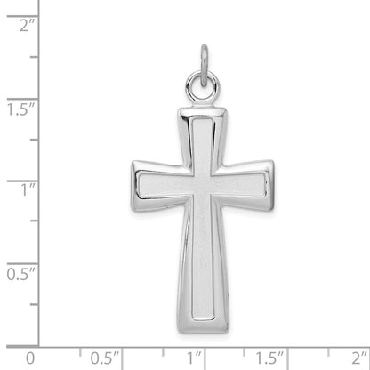 Sterlingsilber Rhodiniert Poliert und Satiniert Kreuz Anhänger