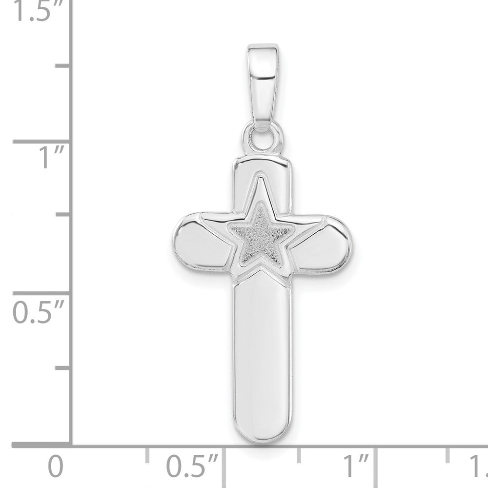 Sterlingsilber Poliert und Matt Finish Stern Kreuz Anhänger