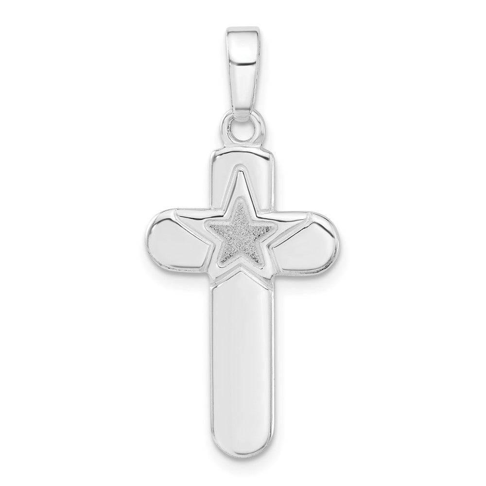 Sterlingsilber Poliert und Matt Finish Stern Kreuz Anhänger