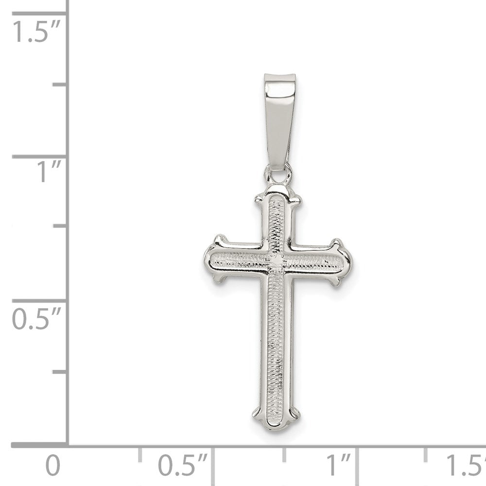 Sterlingsilber Poliert und Texture Mittig Finish Kreuz Anhänger