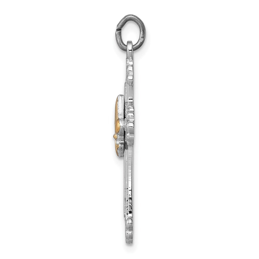 Sterlingsilber Rhodiniert & Vergoldet Kreuz Fleur De Lis Anhänger