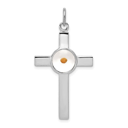 Sterlingsilber Rhodiniert Polshd & Epxy Kreuz mit Mustard Seed Anhänger