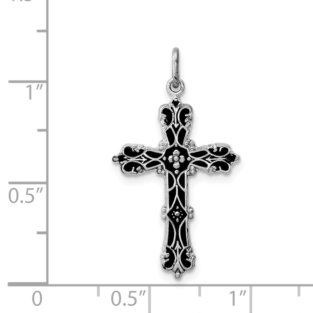 Sterlingsilber Rhodiniert mit Schwarz Epoxid Kreuz Anhänger