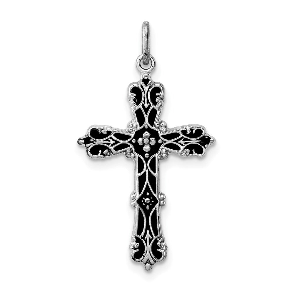 Sterlingsilber Rhodiniert mit Schwarz Epoxid Kreuz Anhänger