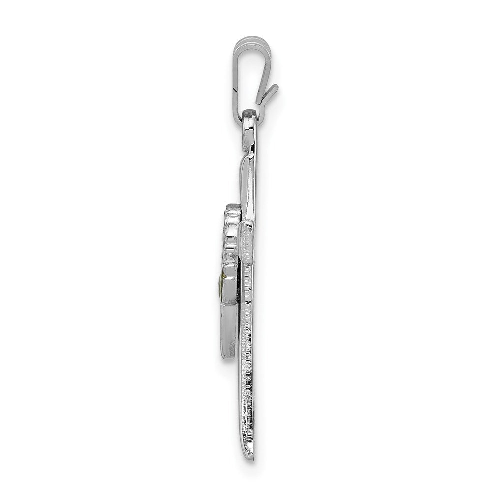 Sterlingsilber Rhodiniert Kreuz mit Epoxid Rose Mittig Anhänger