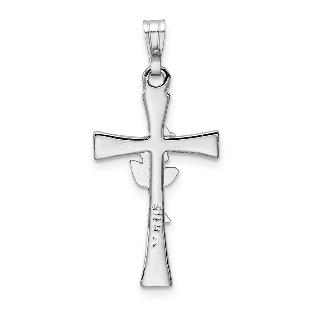 Sterlingsilber Rhodiniert Kreuz mit Epoxid Rose Mittig Anhänger