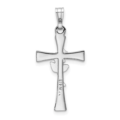 Sterlingsilber Rhodiniert Kreuz mit Epoxid Rose Mittig Anhänger