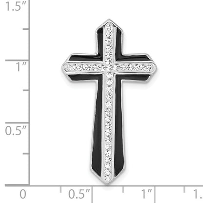 Sterlingsilber Rhodiniert Stellux Kristall & Schwarz Emaille Kreuz Anhänger