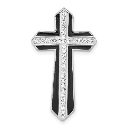 Sterlingsilber Rhodiniert Stellux Kristall & Schwarz Emaille Kreuz Anhänger