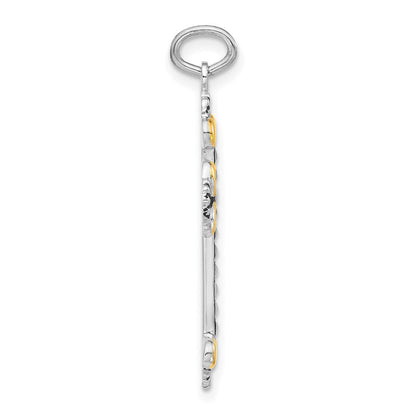 Sterlingsilber Schwarz Emaille & Goldfarben Vermeil Kreuz Anhänger