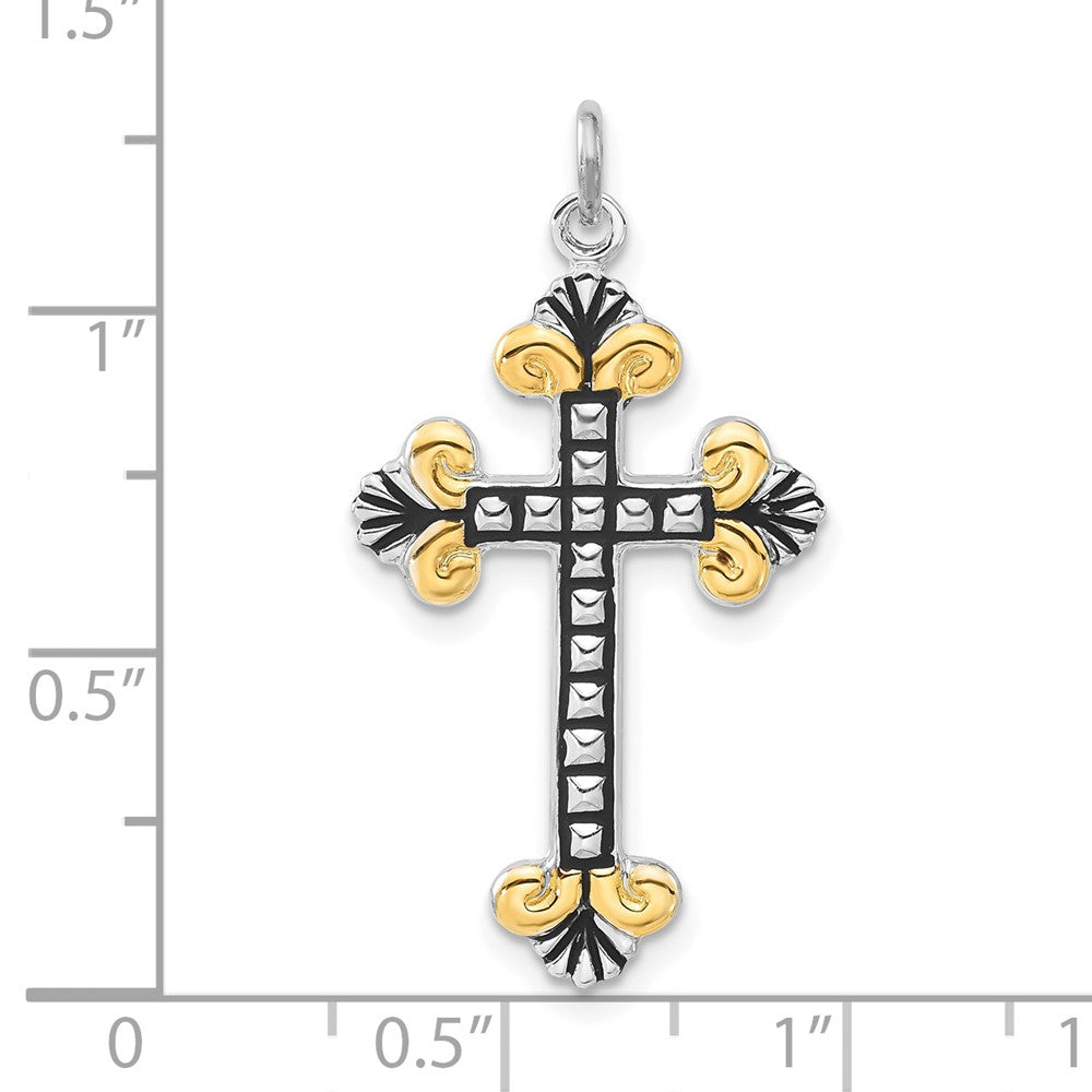 Sterlingsilber Schwarz Emaille & Goldfarben Vermeil Kreuz Anhänger
