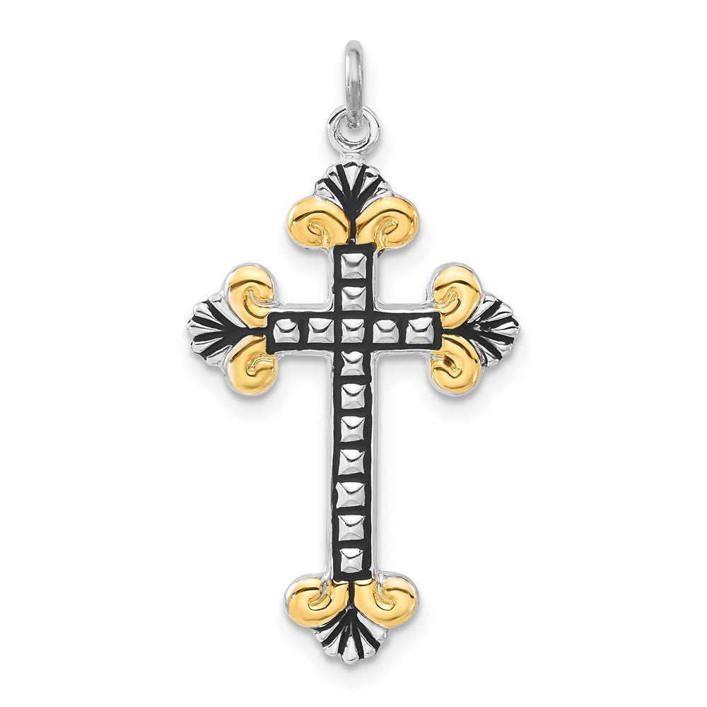 Sterlingsilber Schwarz Emaille & Goldfarben Vermeil Kreuz Anhänger