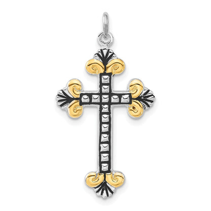 Sterlingsilber Schwarz Emaille & Goldfarben Vermeil Kreuz Anhänger