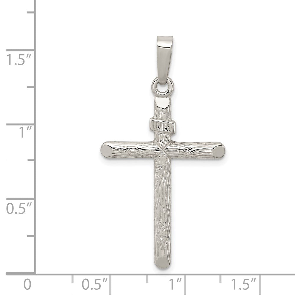 Sterlingsilber Poliert und Strukturiert Inri Kreuz Anhänger