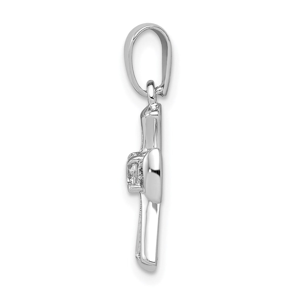 Sterlingsilber Rhodiniert Zirkonia Offen Kreuz Anhänger