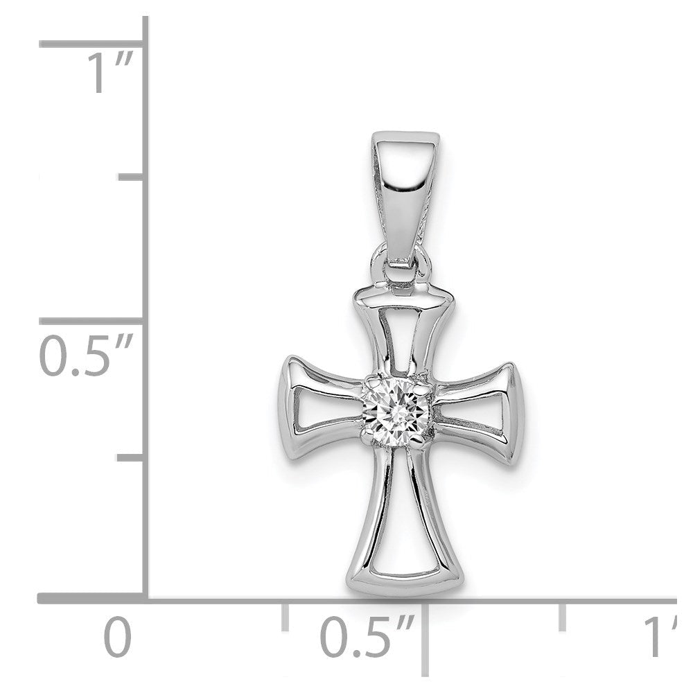 Sterlingsilber Rhodiniert Zirkonia Offen Kreuz Anhänger