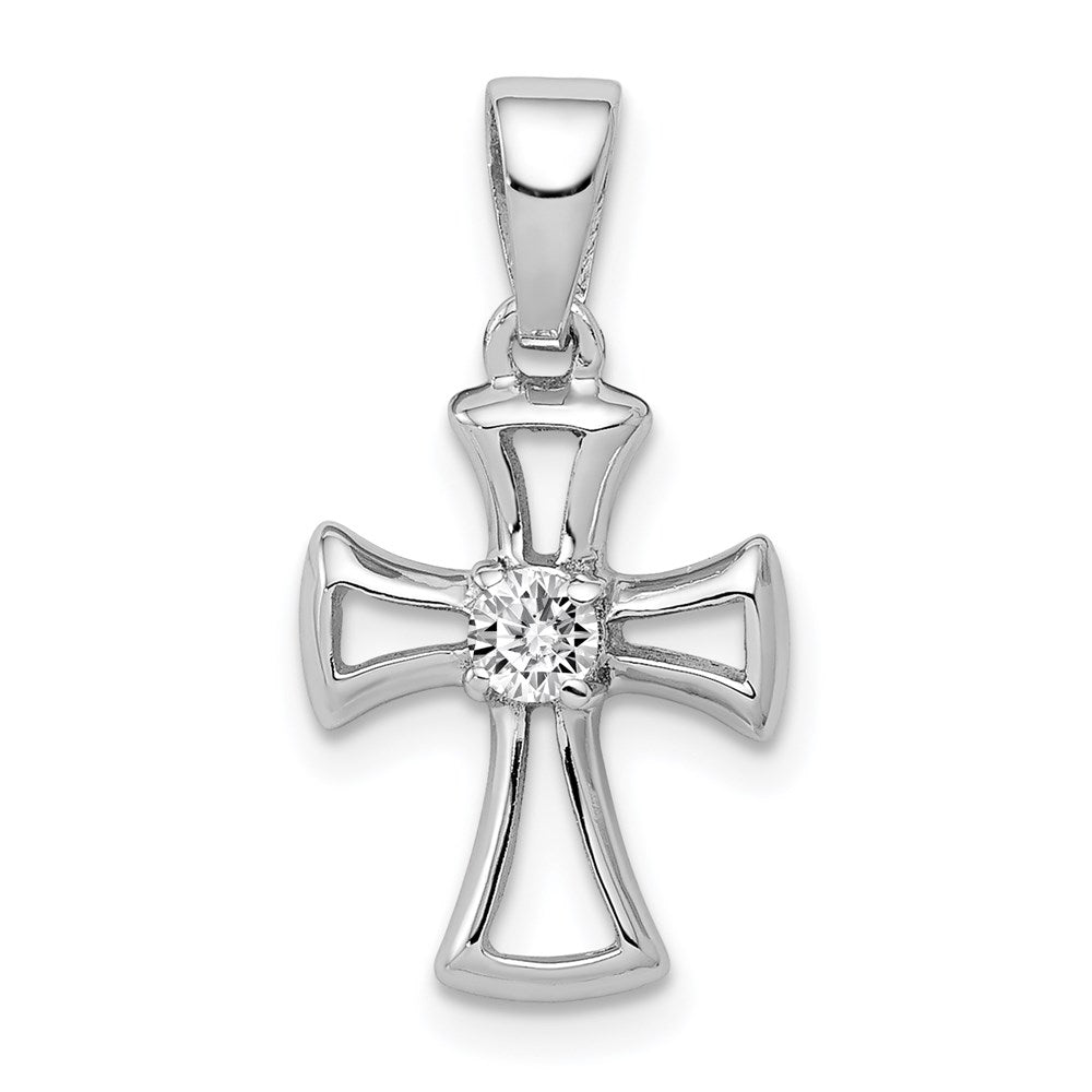 Sterlingsilber Rhodiniert Zirkonia Offen Kreuz Anhänger